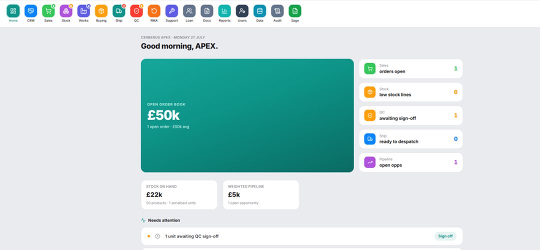 Cerberus APEX — ERP dashboard