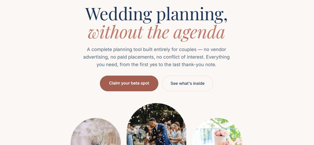 Vow — wedding planning platform homepage